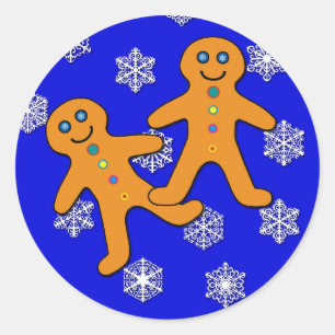 Gingerbread Twins on Snowflake Background Classic Round Sticker