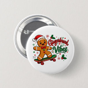 Gingerbread Vibes Skateboard Christmas 2 Inch Round Button