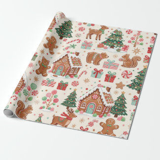 Gingerbread Village Animals & Candy Christmas Wrapping Paper
