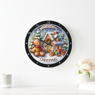Gingerbread Village Charm Festive Christmas Wall  Large Clock