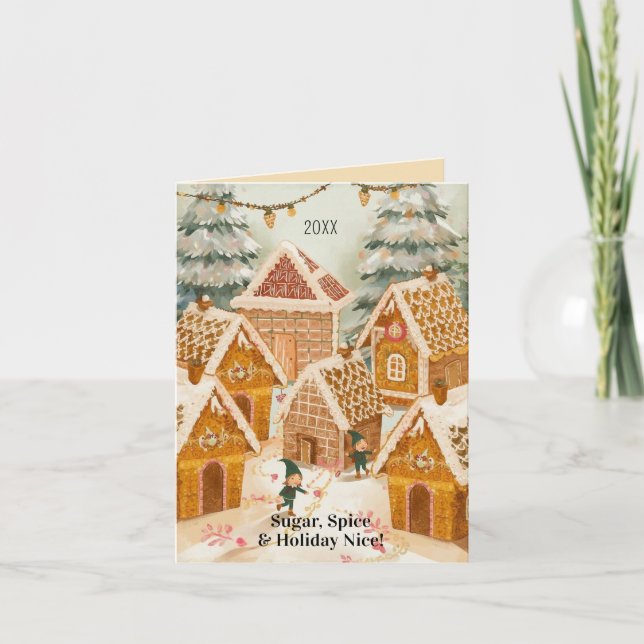Gingerbread Village Christmas Folded Holiday Card (Front)