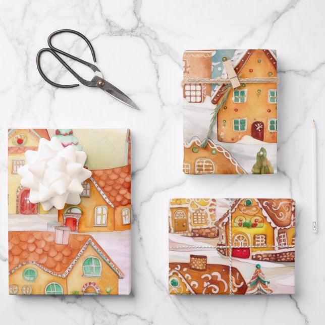 Gingerbread Village Christmas Wrapping Paper (Front)