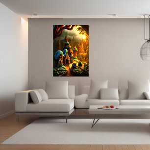 Gingerbread village in the forest   AI Art  Poster