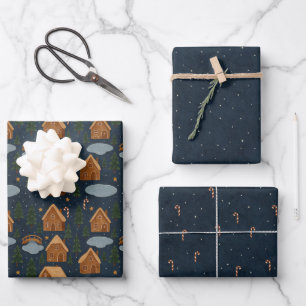 Gingerbread Village Pattern Wrapping Paper Set
