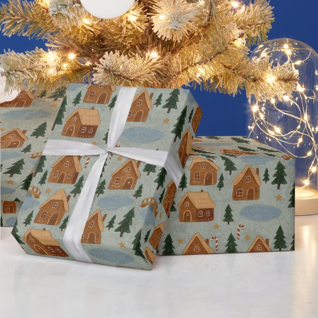 Gingerbread Village Winter Pattern Wrapping Paper (Holidays)