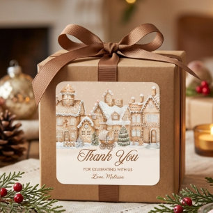 Gingerbread Village Winter Thank You Baby Shower Square Sticker