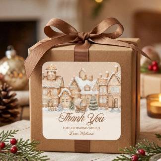 Gingerbread Village Winter Thank You Baby Shower   Square Sticker