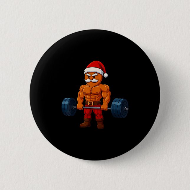 Gingerbread Weightlifting Fitness Gym Workout Chri 2 Inch Round Button (Front)