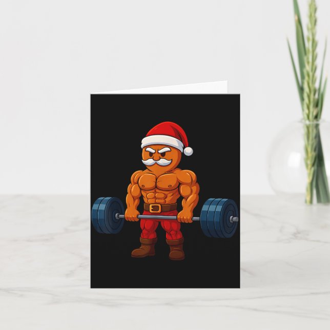 Gingerbread Weightlifting Fitness Gym Workout Chri Card (Front)