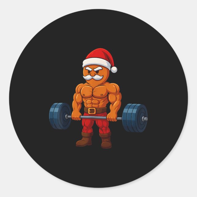Gingerbread Weightlifting Fitness Gym Workout Chri Classic Round Sticker (Front)