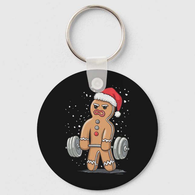 Gingerbread Weightlifting Workout Bodybuilding  Keychain (Front)
