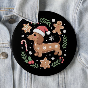 Gingerbread Weiner Dog Lover Dachshund Christmas  6 Inch Round Button