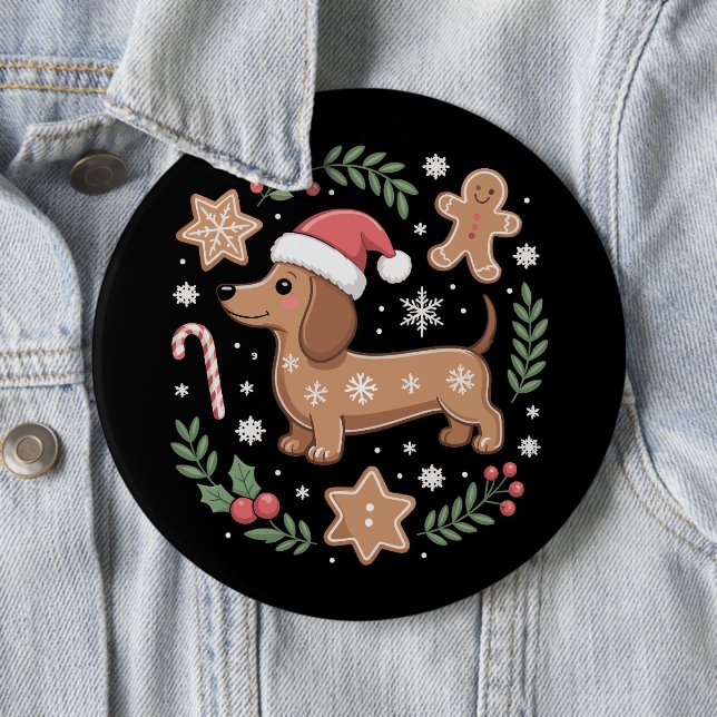 Gingerbread Weiner Dog Lover Dachshund Christmas  6 Inch Round Button (In Situ)