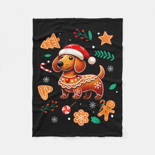 Gingerbread Weiner Dog Lover Dachshund Christmas C Fleece Blanket (Front)