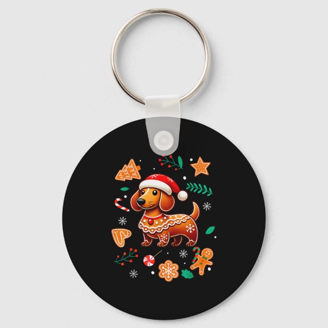 Gingerbread Weiner Dog Lover Dachshund Christmas C Keychain (Front)