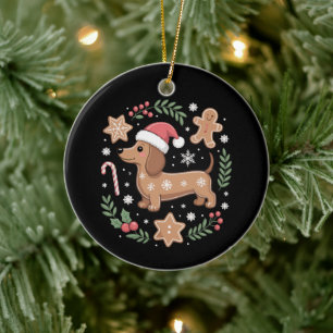 Gingerbread Weiner Dog Lover Dachshund Christmas  Ceramic Ornament
