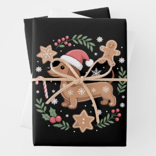 Gingerbread Weiner Dog Lover Dachshund Christmas Wrapping Paper Sheet