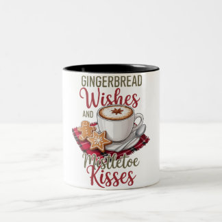 Gingerbread Wishes and Mistletoe Kisses Christmas Two-Tone Coffee Mug
