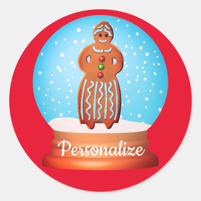 Gingerbread woman cookie snow globe winter classic round sticker (Front)