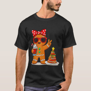 Gingerbread Women Drinking Coffee Christmas Tree C T-Shirt