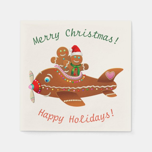 Gingerbread Xmas Airplane Cartoon Napkin (Front)