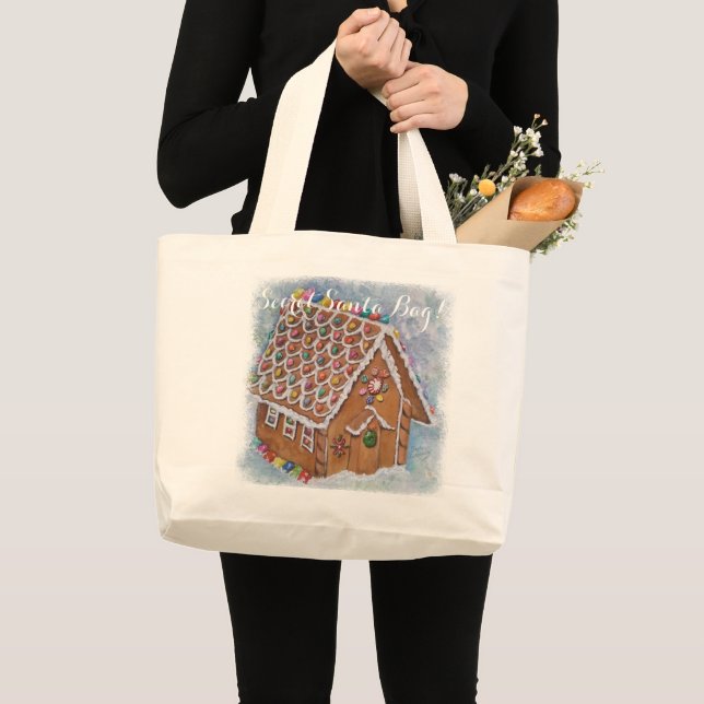 GINGERBREAD XMAS HOUSE SECRET SANTA LARGE TOTE BAG (Front (Product))