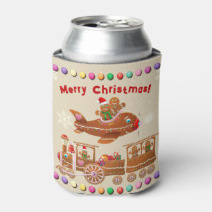 Gingerbread Xmas Train And Airplane Can Cooler