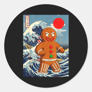 Gingerbread-zilla Vintage Japanese Art Funny Chris Classic Round Sticker