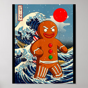 Gingerbread-zilla Vintage Japanese Art Funny Chris Poster