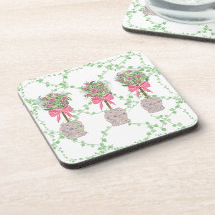 GingerJars Jar Lattice Green Topiary Roses Coaster