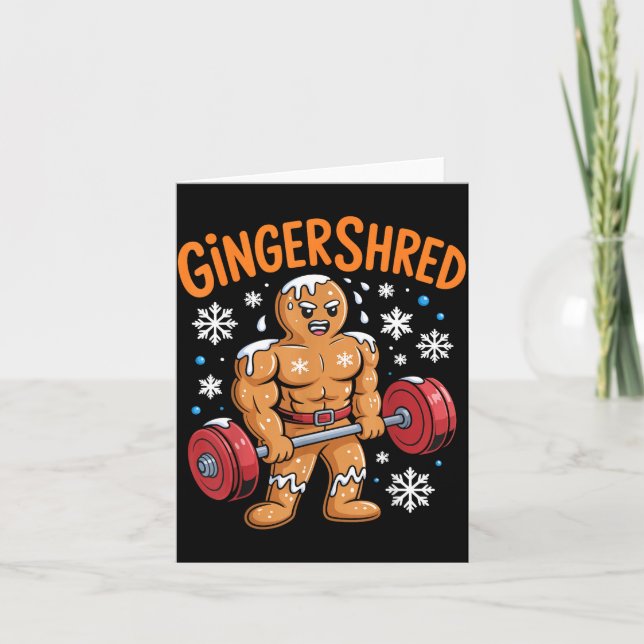 Gingershred Christmas Gym Workout Funny Gingerbrea Card (Front)