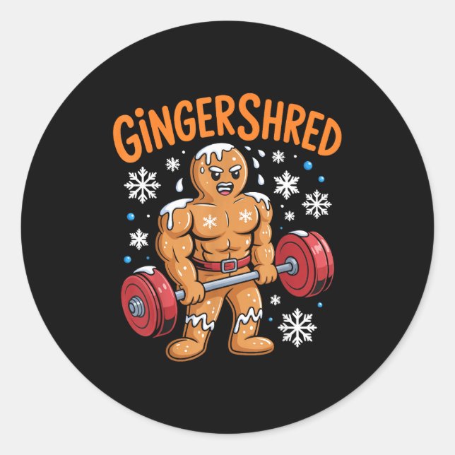 Gingershred Christmas Gym Workout Funny Gingerbrea Classic Round Sticker (Front)