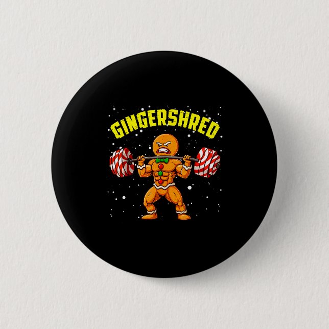 Gingershred Funny Gingerbread Man Gym Bodybuilding 2 Inch Round Button (Front)