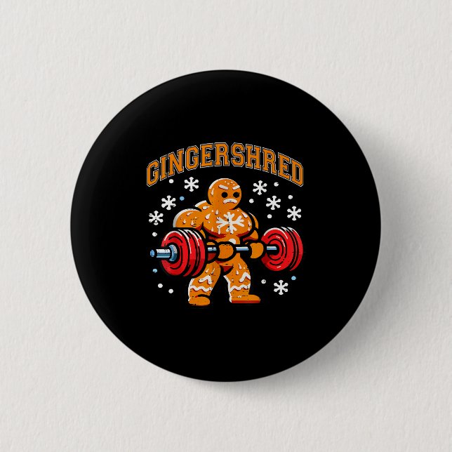 Gingershred Funny Gingerbread Man Gym Bodybuilding 2 Inch Round Button (Front)