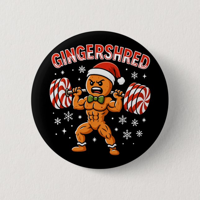 Gingershred Funny Gingerbread Man Gym Bodybuilding 2 Inch Round Button (Front)