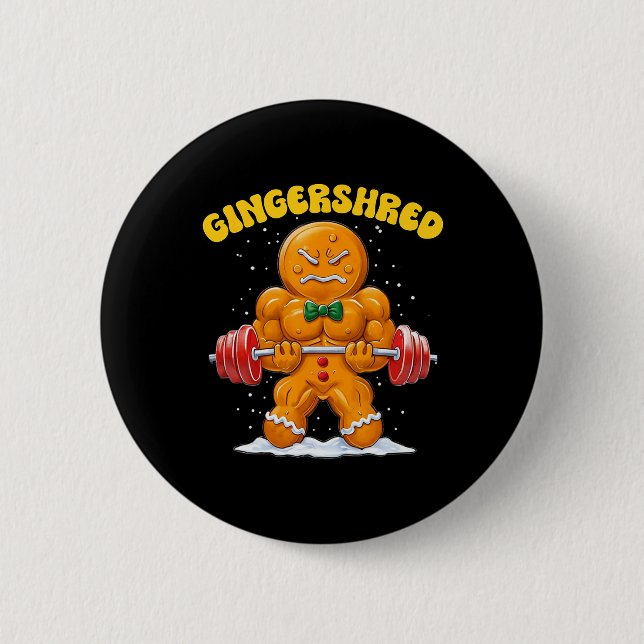 Gingershred Funny Gingerbread Man Gym Bodybuilding 2 Inch Round Button (Front)
