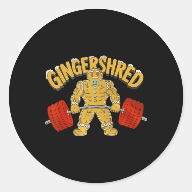Gingershred Funny Gingerbread Man Gym Bodybuilding Classic Round Sticker (Front)