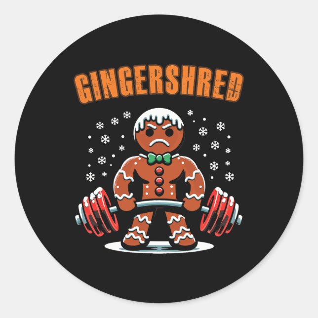 Gingershred Funny Gingerbread Man Gym Bodybuilding Classic Round Sticker (Front)