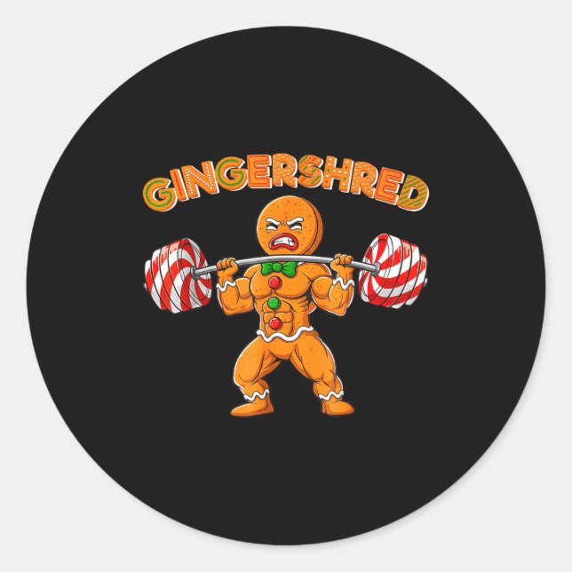 Gingershred Funny Gingerbread Man Gym Bodybuilding Classic Round Sticker (Front)
