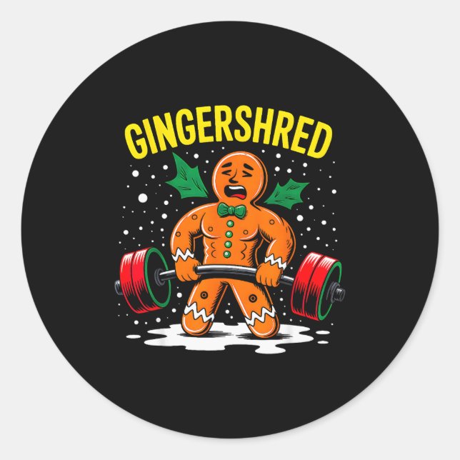 Gingershred Funny Gingerbread Man Gym Bodybuilding Classic Round Sticker (Front)