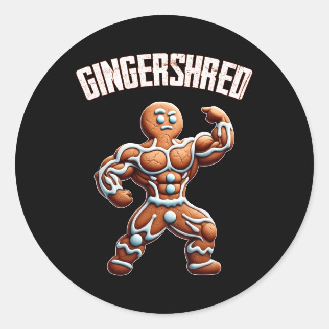 Gingershred Funny Gingerbread Man Gym Bodybuilding Classic Round Sticker (Front)