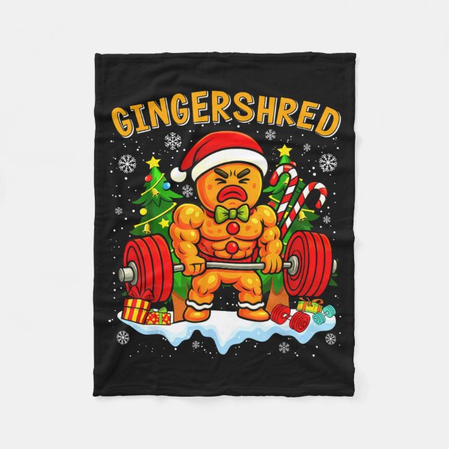 Gingershred Funny Gingerbread Man Gym Bodybuilding Fleece Blanket (Front)