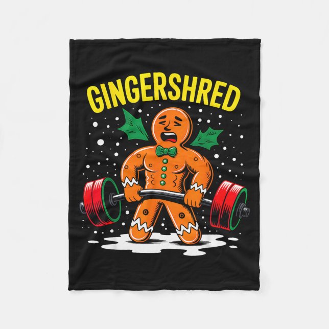 Gingershred Funny Gingerbread Man Gym Bodybuilding Fleece Blanket (Front)