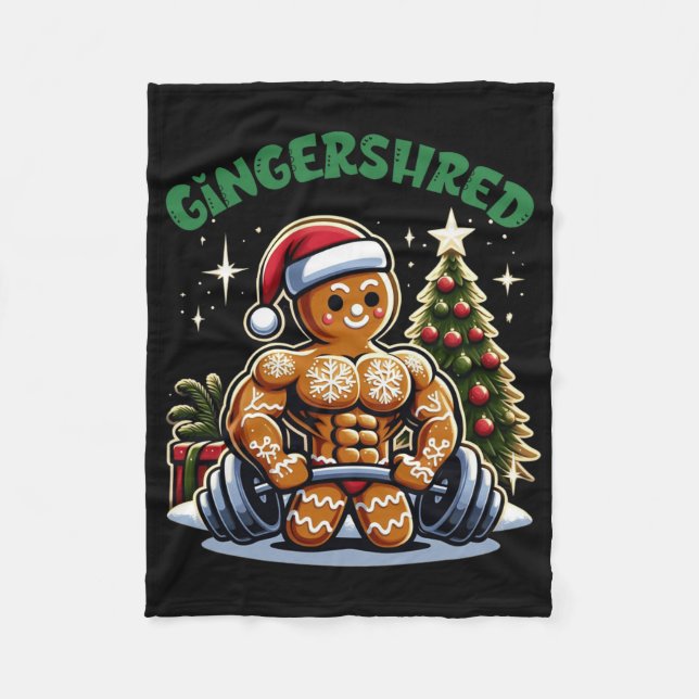 Gingershred Funny Gingerbread Man Gym Bodybuilding Fleece Blanket (Front)