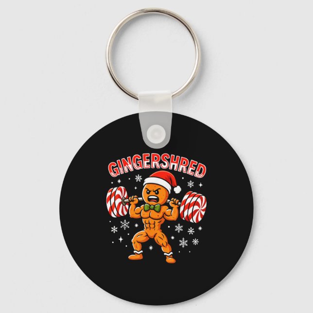 Gingershred Funny Gingerbread Man Gym Bodybuilding Keychain (Front)