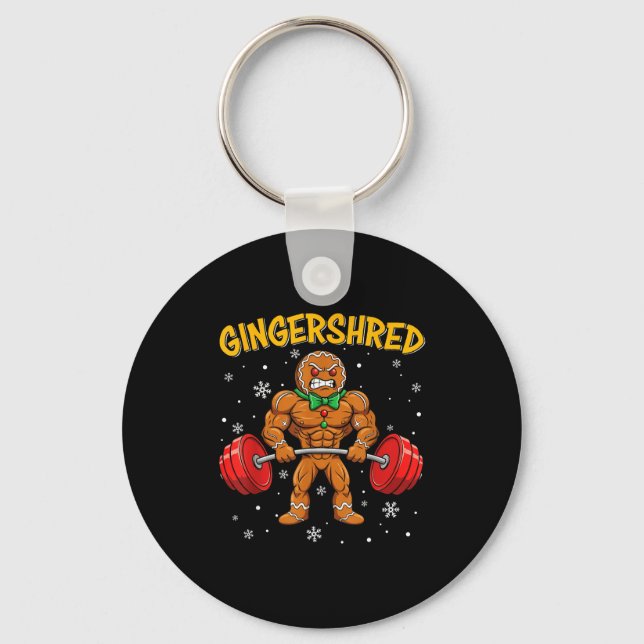 Gingershred Funny Gingerbread Man Gym Bodybuilding Keychain (Front)