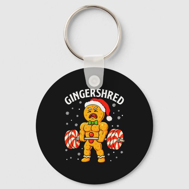 Gingershred Funny Gingerbread Man Gym Bodybuilding Keychain (Front)