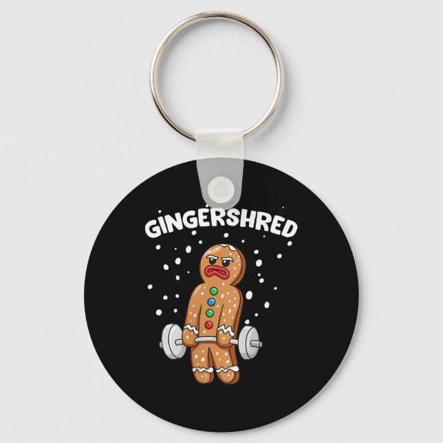Gingershred Funny Gingerbread Man Gym Bodybuilding Keychain (Front)