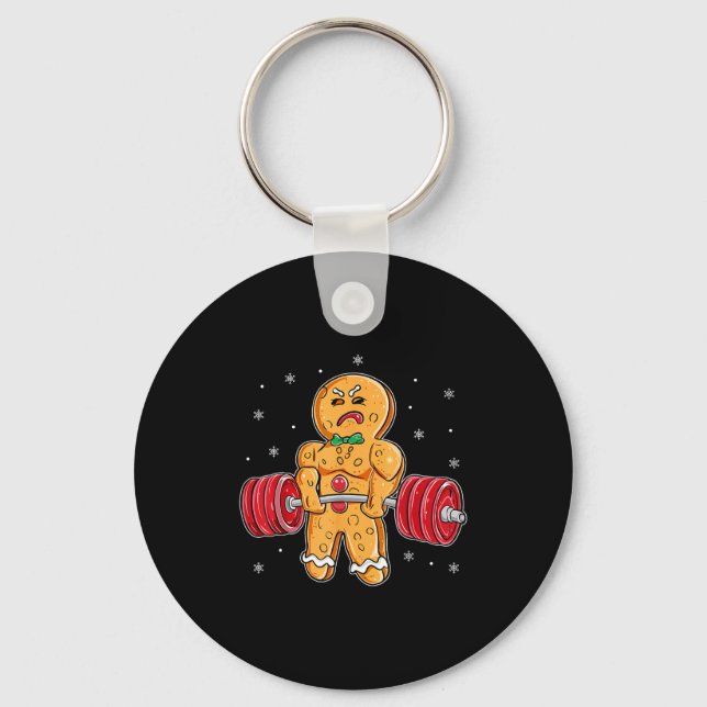 Gingershred Funny Gingerbread Man Gym Bodybuilding Keychain (Front)