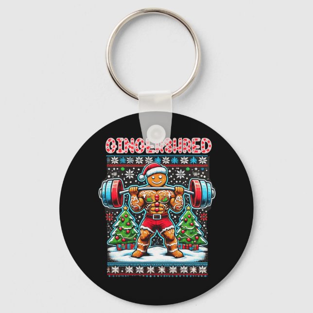 Gingershred Funny Gingerbread Man Gym Bodybuilding Keychain (Front)